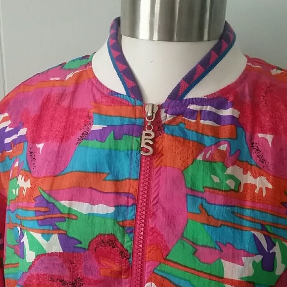 Funky Windbreaker Bright Magenta Tropical coat - Picture 2 of 5